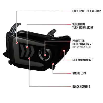 2014-2021 Toyota Tundra LED C-Bar Projector Headlights w/ Sequential Arrow Turn Signals (Black Housing/Smoked Lens)