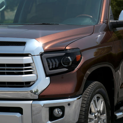 2014-2021 Toyota Tundra LED C-Bar Projector Headlights w/ Sequential Arrow Turn Signals (Black Housing/Smoked Lens)