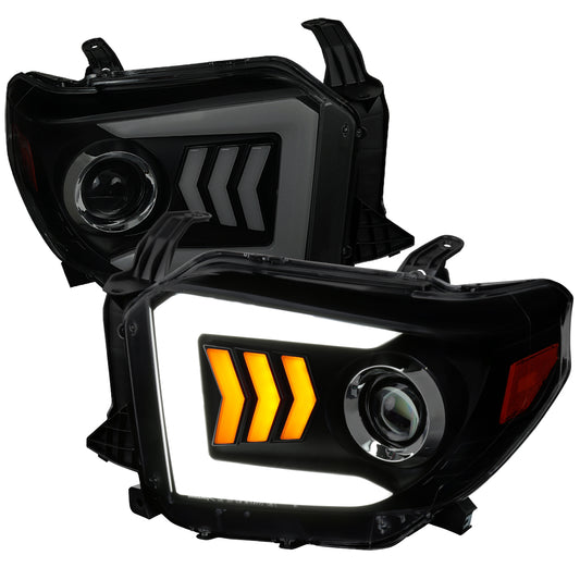 2014-2021 Toyota Tundra LED C-Bar Projector Headlights w/ Sequential Arrow Turn Signals (Black Housing/Smoked Lens)