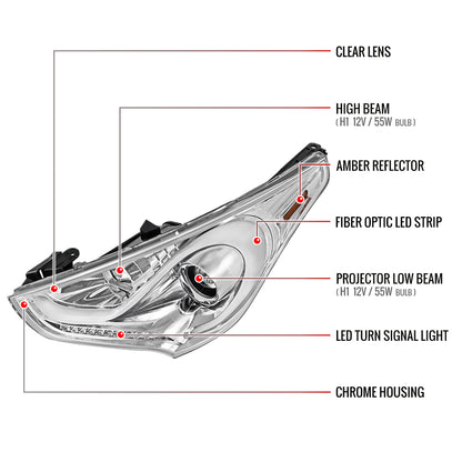 2012-2017 Hyundai Veloster LED Light Bar Projector Headlight w/ Sequential Turn Signal Lights (Chrome Housing/Clear Lens)