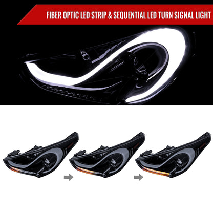 2012-2017 Hyundai Veloster LED Bar Projector Headlights w/ Sequential Turn Signal Lights (Glossy Black Housing/Smoked Lens)