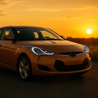 2012-2017 Hyundai Veloster LED Bar Projector Headlights w/ Sequential Turn Signal Lights (Glossy Black Housing/Smoked Lens)