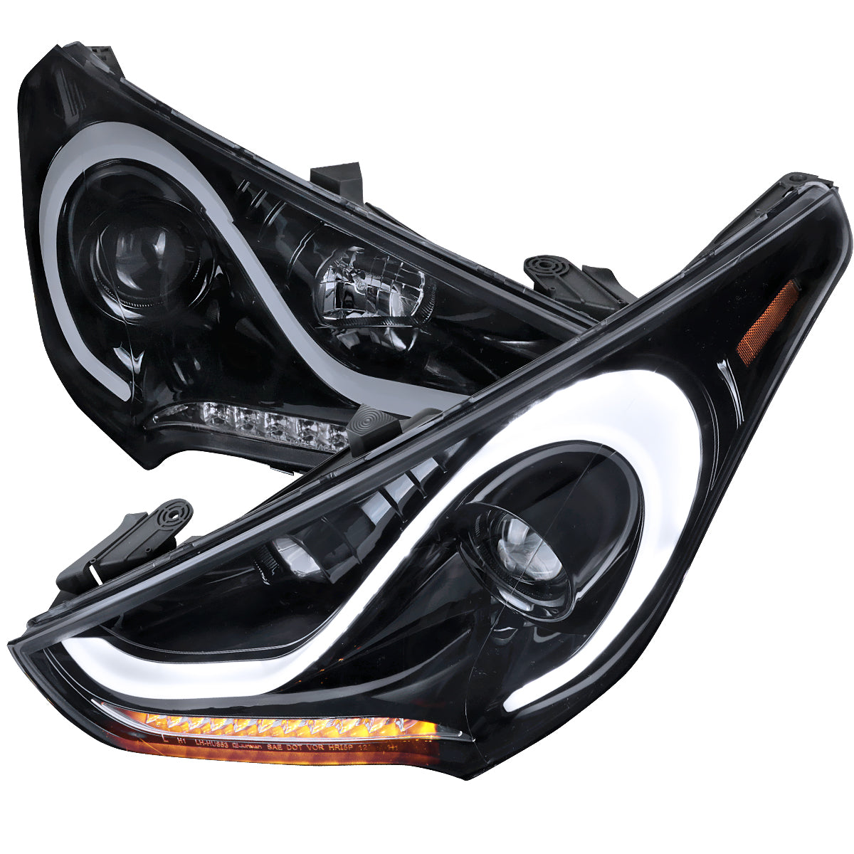 2012-2017 Hyundai Veloster LED Bar Projector Headlights w/ Sequential Turn Signal Lights (Glossy Black Housing/Smoked Lens)