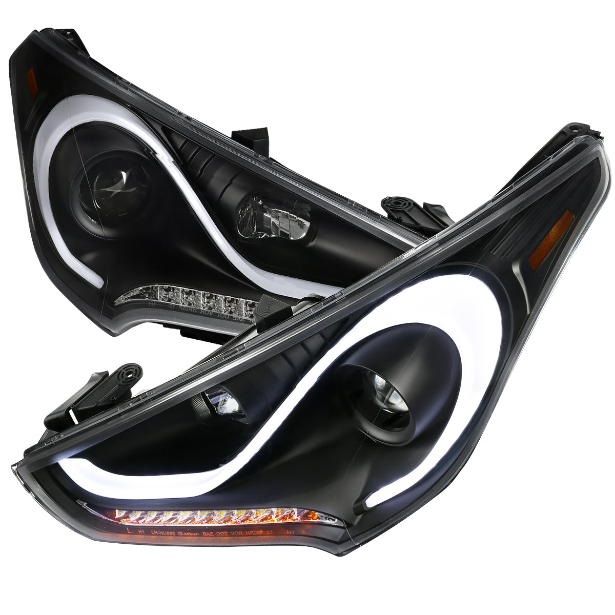 2012-2017 Hyundai Veloster LED Bar Projector Headlight w/ Sequential Turn Signal Lights (Matte Black Housing/Clear Lens)