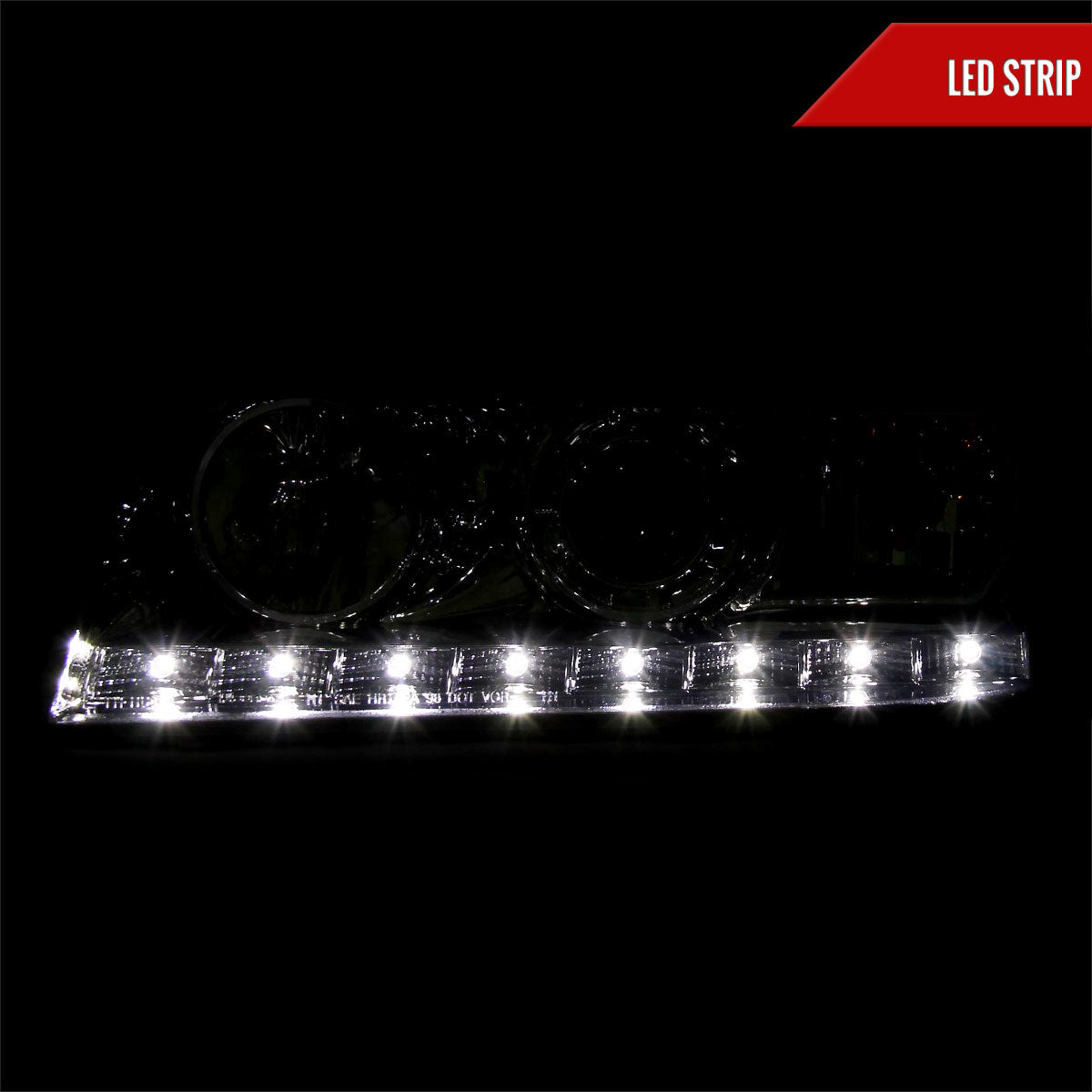 1998-2011 Ford Crown Victoria Projector Headlights w/ LED Light Strip (Chrome Housing/Clear Lens)