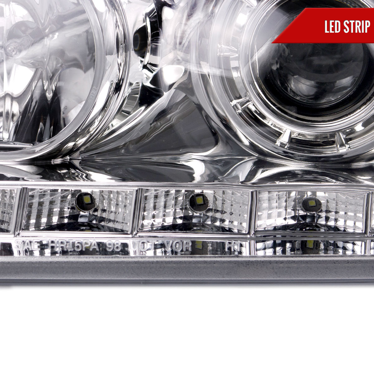 1998-2011 Ford Crown Victoria Projector Headlights w/ LED Light Strip (Chrome Housing/Clear Lens)