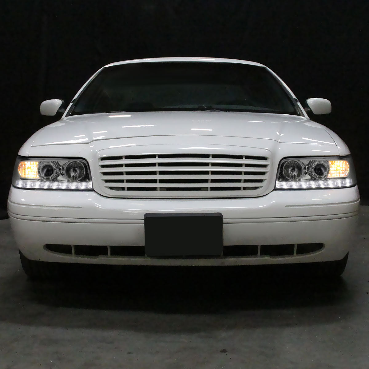 1998-2011 Ford Crown Victoria Projector Headlights w/ LED Light Strip (Chrome Housing/Clear Lens)