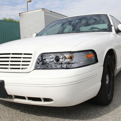 1998-2011 Ford Crown Victoria Projector Headlights w/ LED Light Strip (Chrome Housing/Clear Lens)