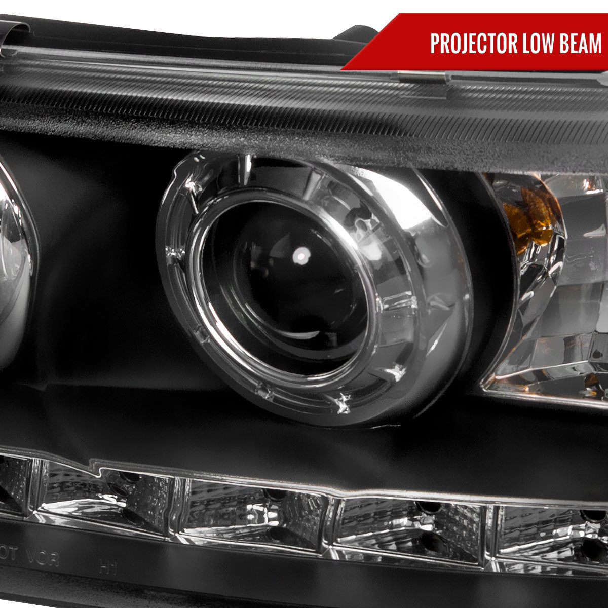 1998-2011 Ford Crown Victoria Projector Headlights w/ LED Light Strip (Matte Black Housing/Clear Lens)