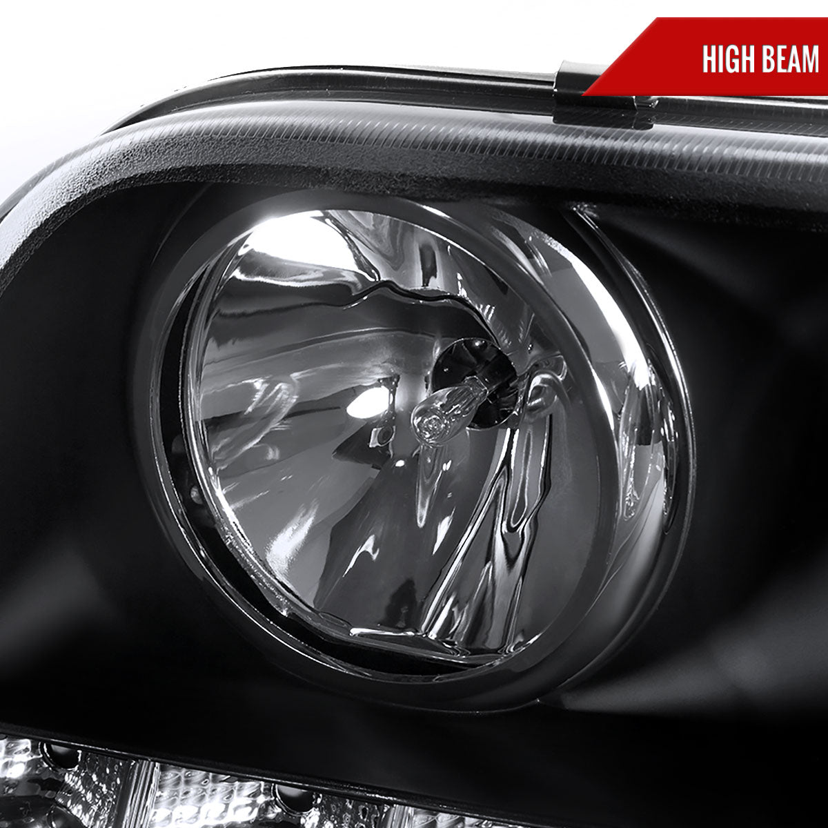 1998-2011 Ford Crown Victoria Projector Headlights w/ LED Light Strip (Matte Black Housing/Clear Lens)