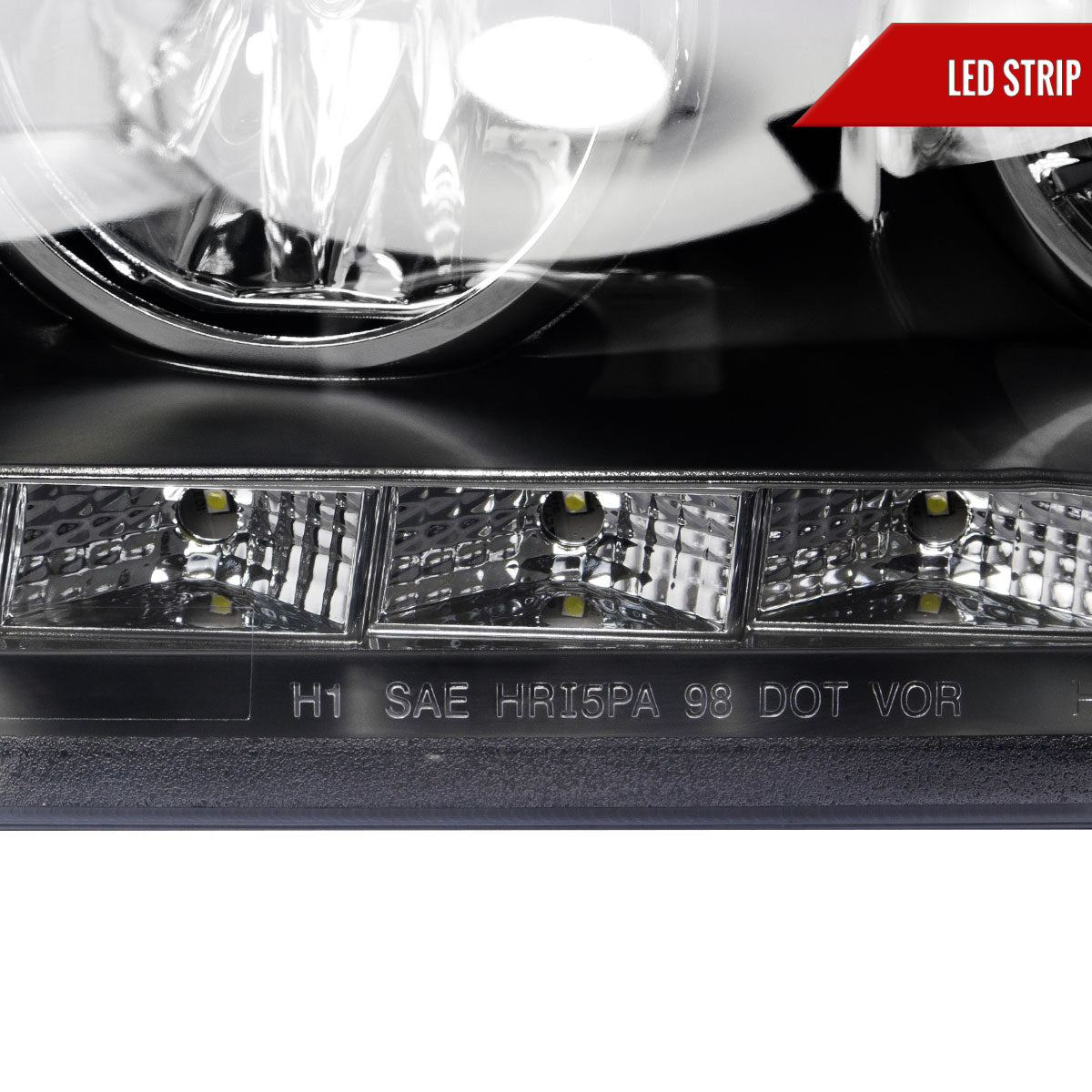 1998-2011 Ford Crown Victoria Projector Headlights w/ LED Light Strip (Matte Black Housing/Clear Lens)