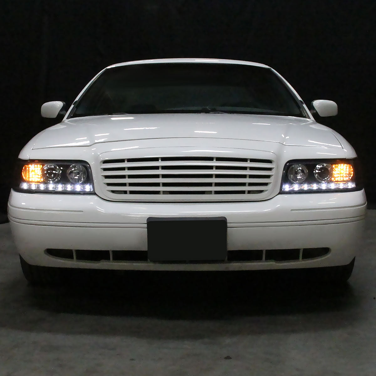 1998-2011 Ford Crown Victoria Projector Headlights w/ LED Light Strip (Matte Black Housing/Clear Lens)