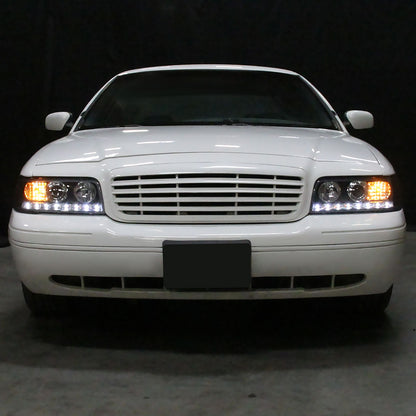 1998-2011 Ford Crown Victoria Projector Headlights w/ LED Light Strip (Matte Black Housing/Clear Lens)