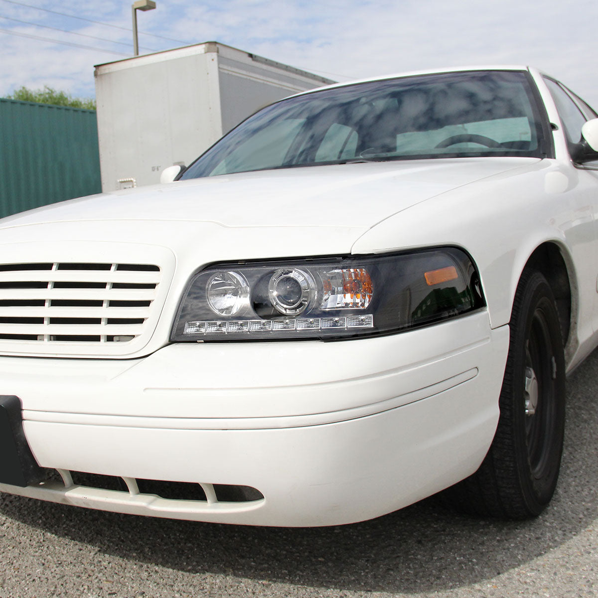 1998-2011 Ford Crown Victoria Projector Headlights w/ LED Light Strip (Matte Black Housing/Clear Lens)