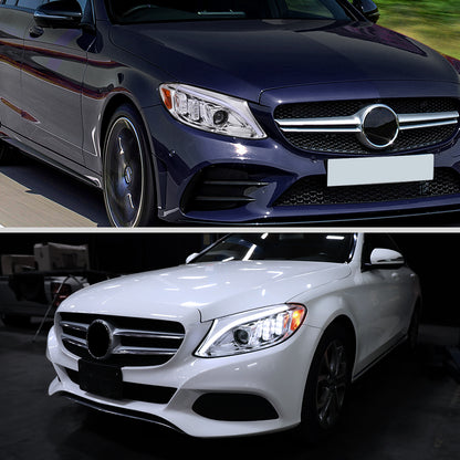 2015-2018 Mercedes-Benz C-Class W205 Switchback Sequential Turn Signal Projector Headlights (Chrome Housing/Clear Lens)