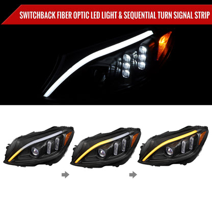 2015-2018 Mercedes-Benz C-Class W205 Switchback Sequential Turn Signal Projector Headlights (Matte Black Housing/Clear Lens)