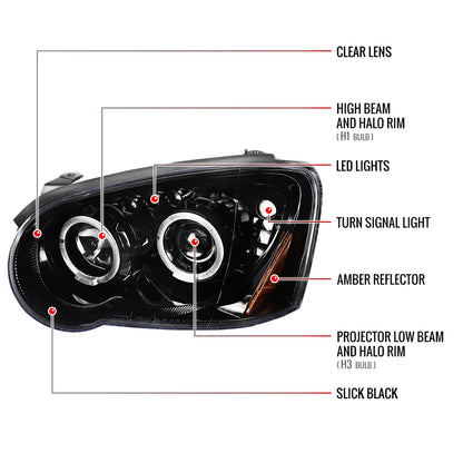 2004-2005 Subaru Impreza WRX/STI Outback Dual Halo Projector Headlights (Jet Black Housing/Clear Lens)