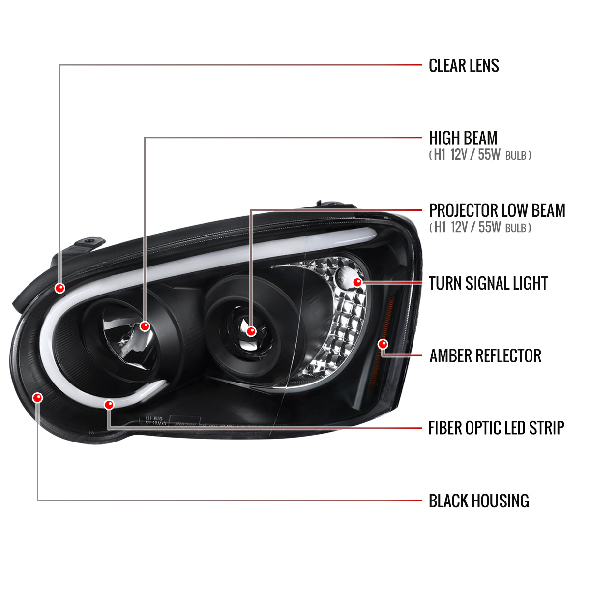2004-2005 Subaru Impreza WRX/STI Outback Projector Headlights w/ LED Bar (Matte Black Housing/Clear Lens)