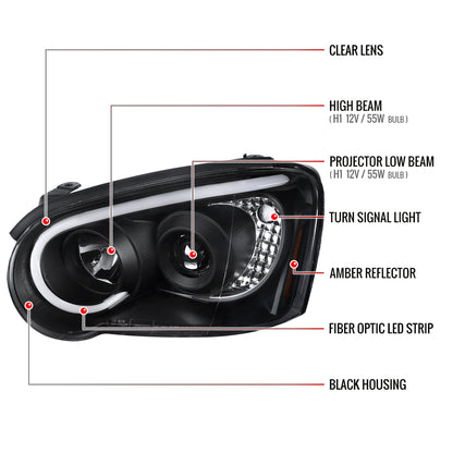 2004-2005 Subaru Impreza WRX/STI Outback Projector Headlights w/ LED Bar (Matte Black Housing/Clear Lens)