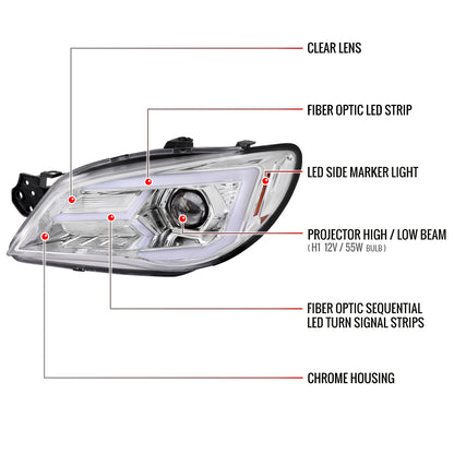 2006-2007 Subaru Impreza WRX STI LED Bar Sequential Turn Signal Projector Headlights (Chrome Housing/Clear Lens)