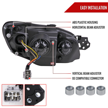 2006-2007 Subaru Impreza WRX STI LED Bar Sequential Turn Signal Projector Headlights (Matte Black Housing/Clear Lens)