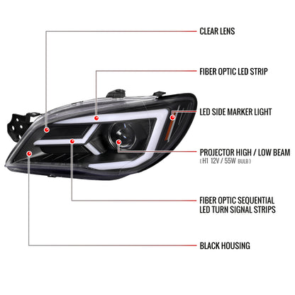 2006-2007 Subaru Impreza WRX STI LED Bar Sequential Turn Signal Projector Headlights (Matte Black Housing/Clear Lens)