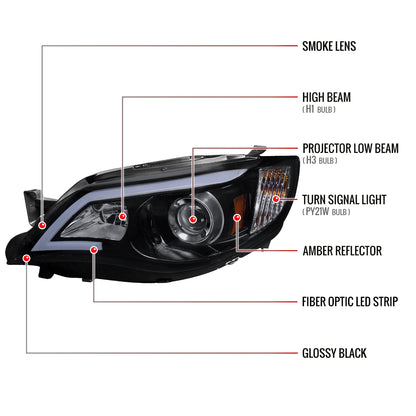 2008-2014 Subaru Impreza WRX / 2008-2011 Outback Sport LED Bar Projector Headlights (Glossy Black Housing/Smoked Lens)