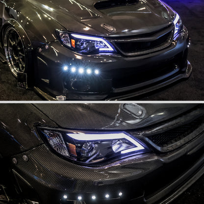 2008-2014 Subaru Impreza WRX / 2008-2011 Outback Sport LED Bar Projector Headlights (Glossy Black Housing/Smoked Lens)