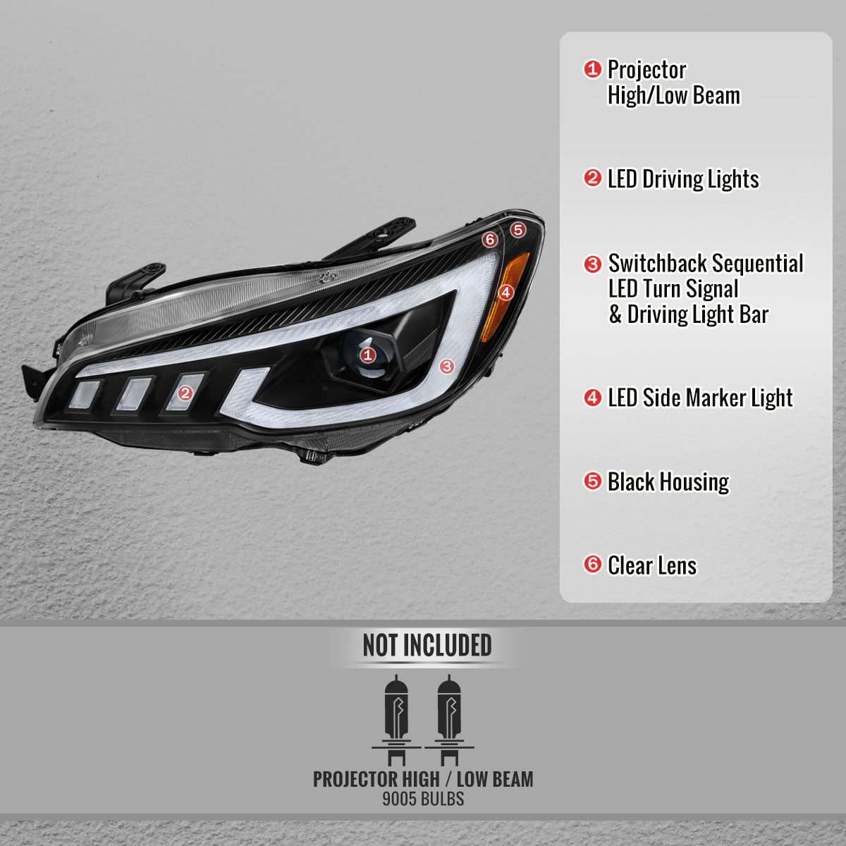 2015-2021 Subaru Impreza WRX STI Projector Headlights Sequential LED Switchback DRL (Black Housing / Clear Lens)