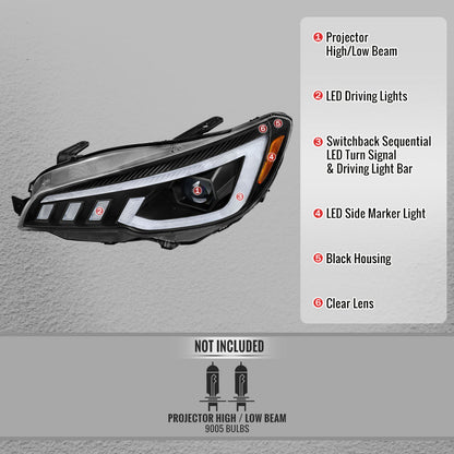 2015-2021 Subaru Impreza WRX STI Projector Headlights Sequential LED Switchback DRL (Black Housing / Clear Lens)