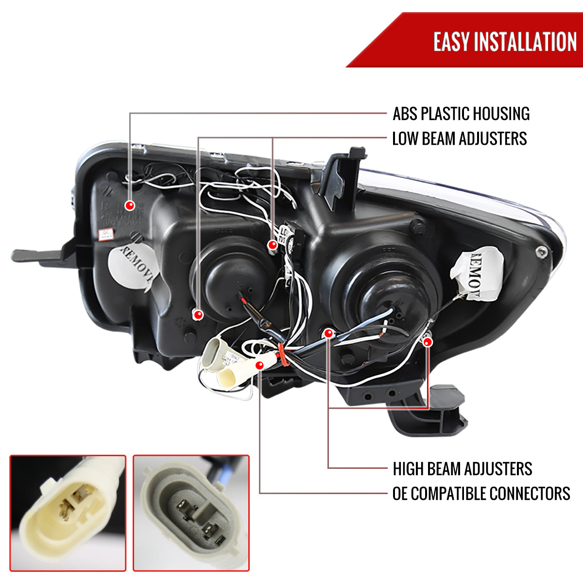 2008-2010 Scion xB Single Halo Projector Headlights (Matte Black Housing/Clear Lens)