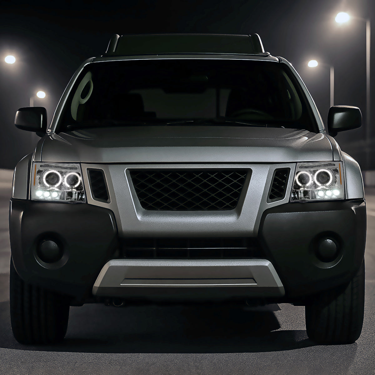 2005-2015 Nissan Xterra Dual Halo Projector Headlights (Chrome Housing/Clear Lens)