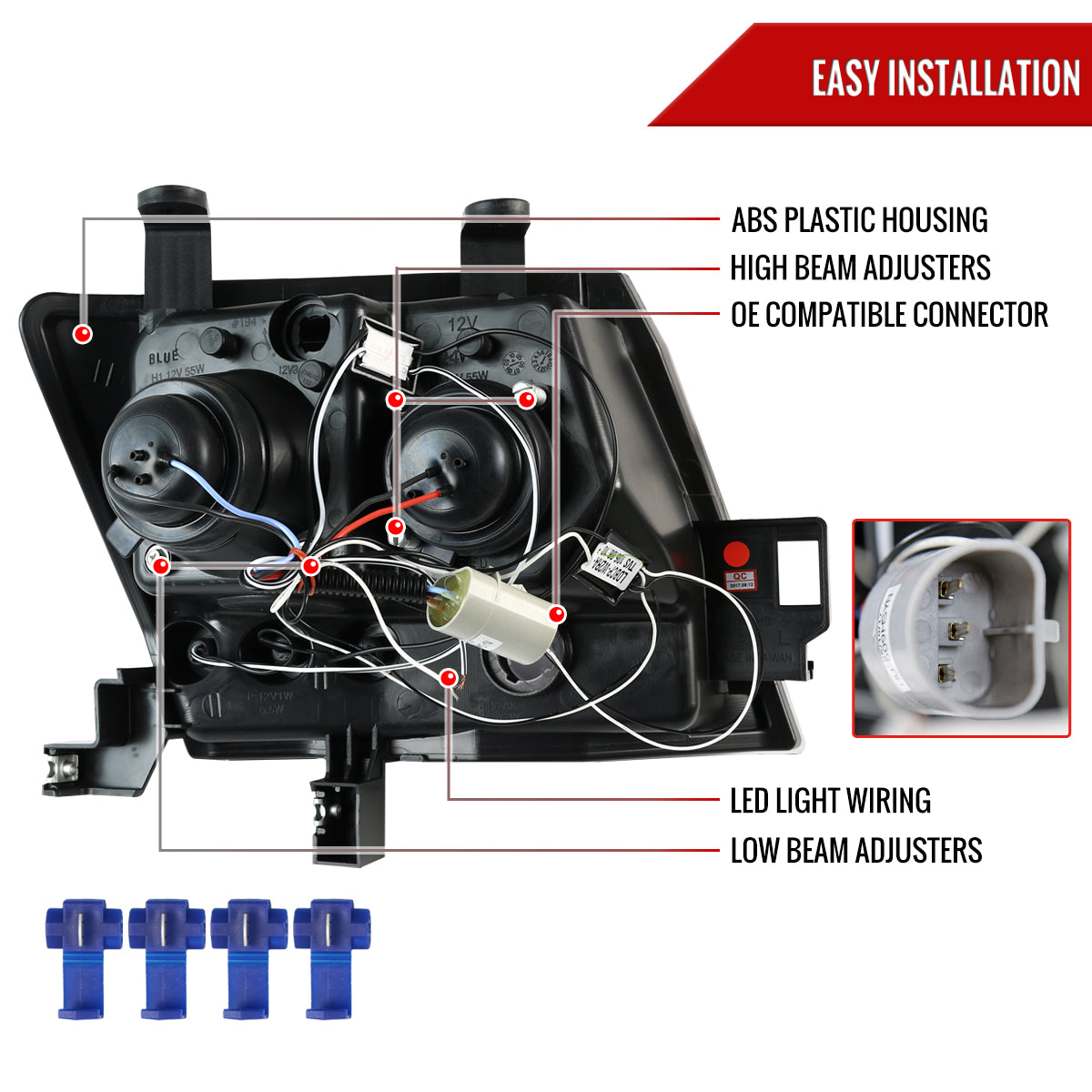 2005-2015 Nissan Xterra Dual Halo Projector Headlights (Matte Black Housing/Clear Lens)