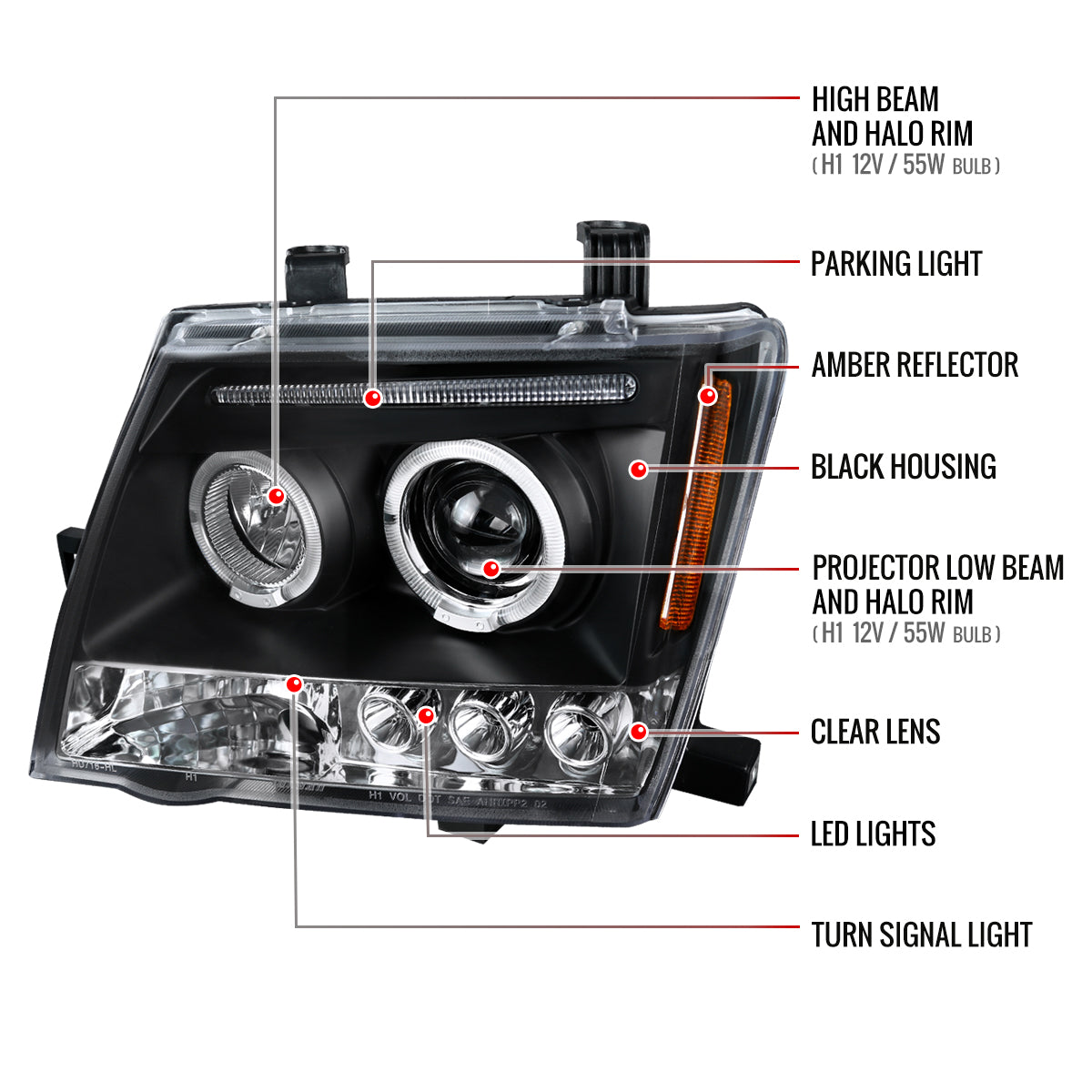 2005-2015 Nissan Xterra Dual Halo Projector Headlights (Matte Black Housing/Clear Lens)