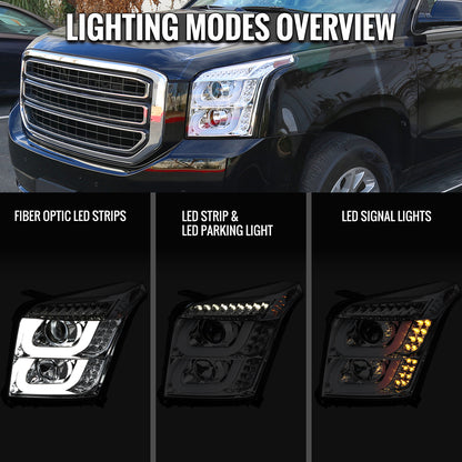 2015-2020 GMC Yukon/Yukon XL LED U-Bar Projector Headlights (Chrome Housing/Clear Lens)