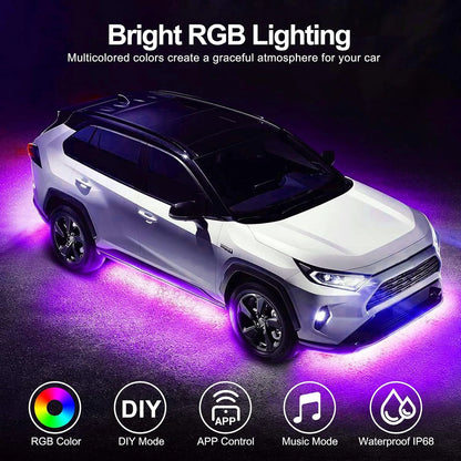 GEN PERFORMANCE 6PCS Double Row RGB Dream LED Underglow Kit – Neon Chasing Lights w/ Remote & Bluetooth