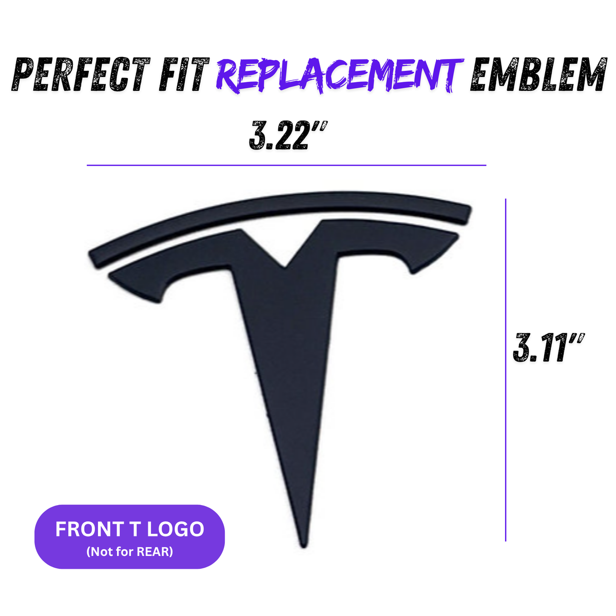 T Logo Emblem - Front - Glossy Black | Tesla Model 3 & Model Y