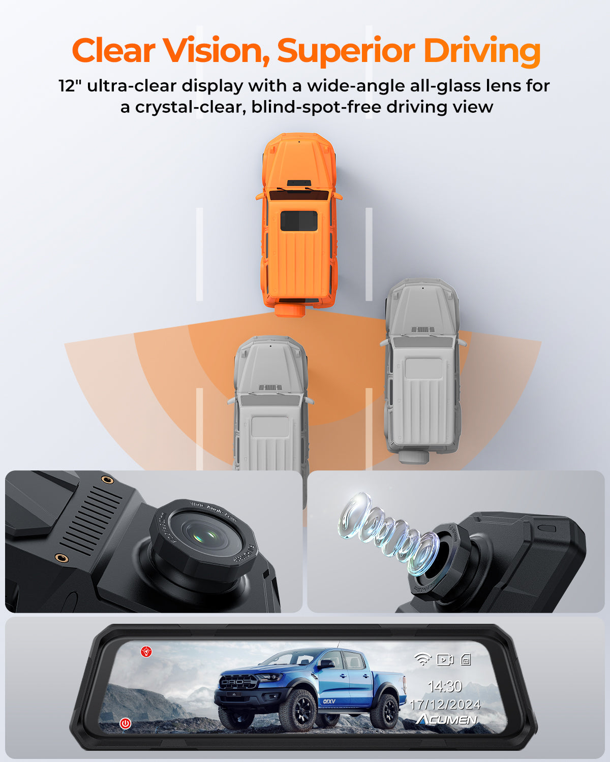 The Legend 2CH Waterproof Mirror Dash Cam, 4K+2.5K