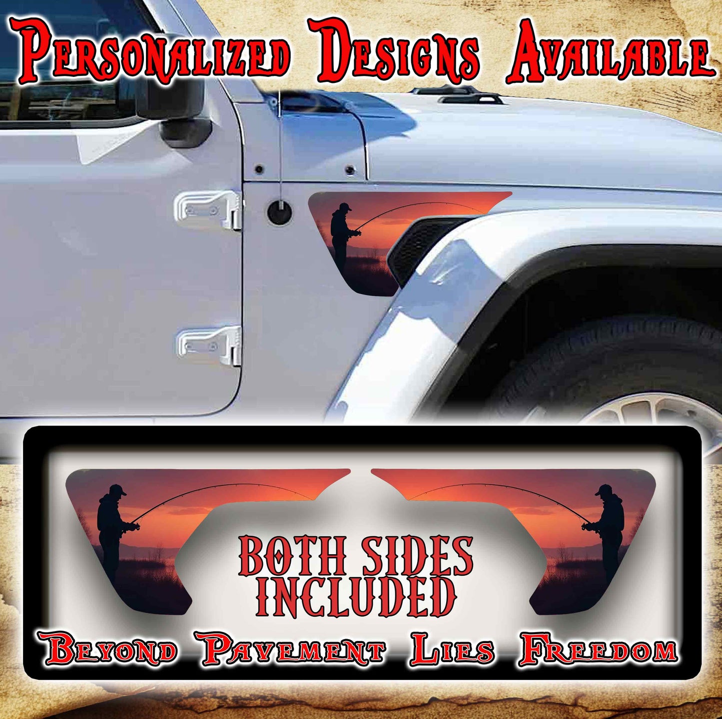 Fishing fender vent decal for the JL or JT 2018 or newer