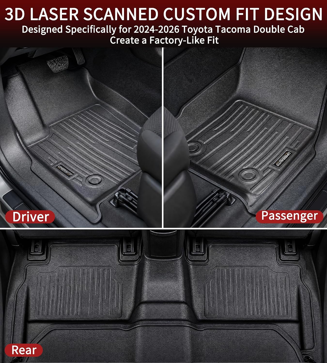 Umbrauto Floor Mats for Chevy Colorado/GMC Canyon 2015-2022 Crew Cab, All Weather TPE Floor Liners, 3D Laser Scanned Custom Fit Car Mats, Waterproof Raised Edge Protection, Easy to Clean