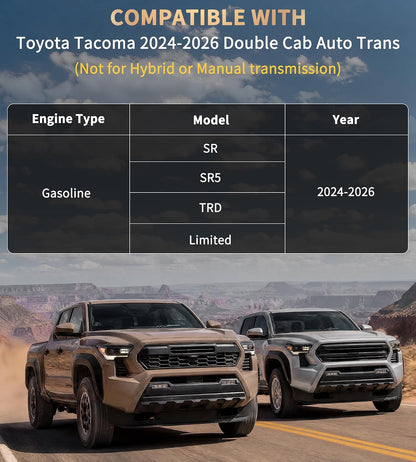 Umbrauto Floor Mats for Toyota Tacoma 2024 2025 2026 Double Cab Auto Tran (Not for Hybrid), All Weather TPE Truck Floor Liners Custom Fit Tacoma TRD/SR/SR5/Limited, 3D Laser Scanned Waterproof Car Rug