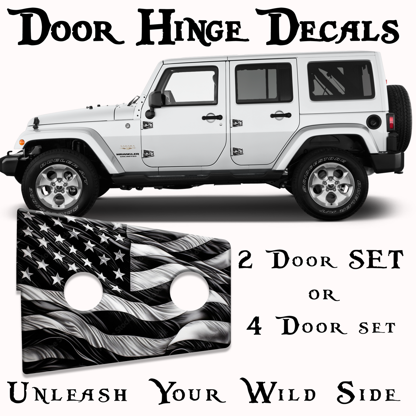 Black and white American flag Door hinge decals 2