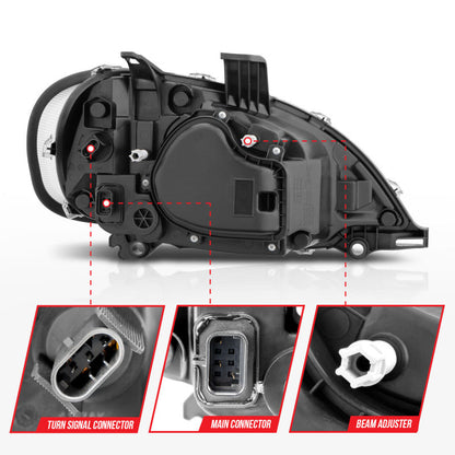 ANZO 2002-2014 Freightliner M2 LED Crystal Headlights Black Housing w/ Clear Lens (Pair) 131030