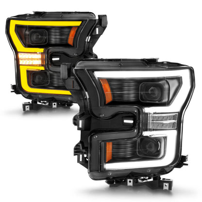 ANZO 15-17 Ford F-150 LED Projector Headlights - w/ Light Bar Switchback Black Housing 111547