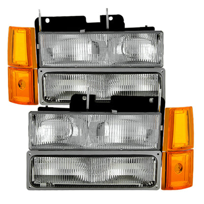 SPYDER Xtune GMC Yukon 94-99 Headlights w/ Corner & Parking Lights 8pcs Sets - OEM HD-JH-GCK94-OE-C-SET 9034411