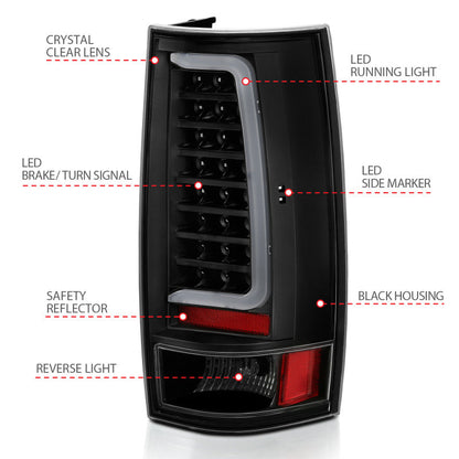 ANZO 2007-2014 Chevy Tahoe LED Taillight Plank Style Black w/Clear Lens 311321