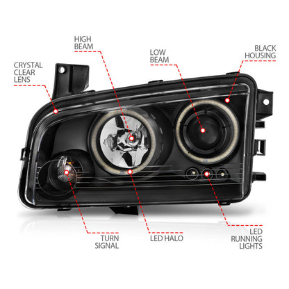 Anzo 2006-2010 Dodge Charger Projector Headlights w/ Halo Chrome (CCFL)
