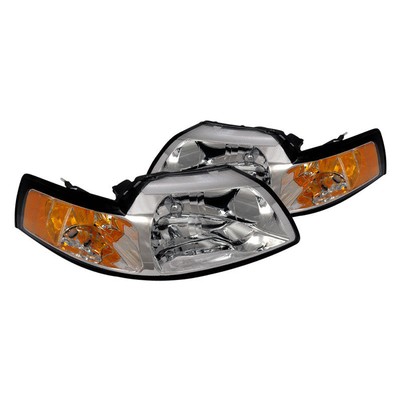 Spec-D 99-04 Ford Mustang Headlights Chrome Amber Reflectors