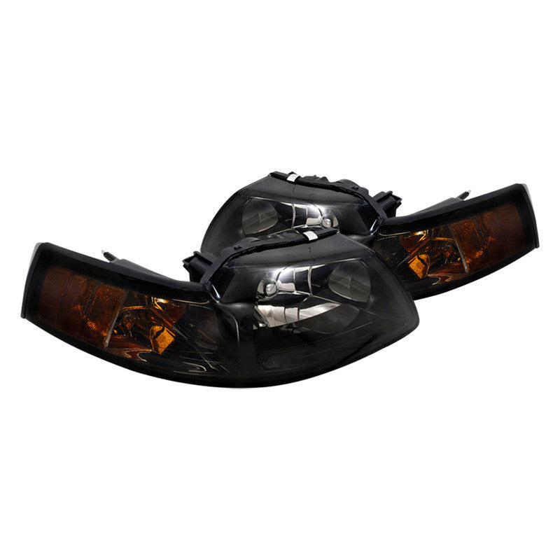 Spec-D 99-04 Ford Mustang 1Pc Smoked Headlights Amber Reflectors