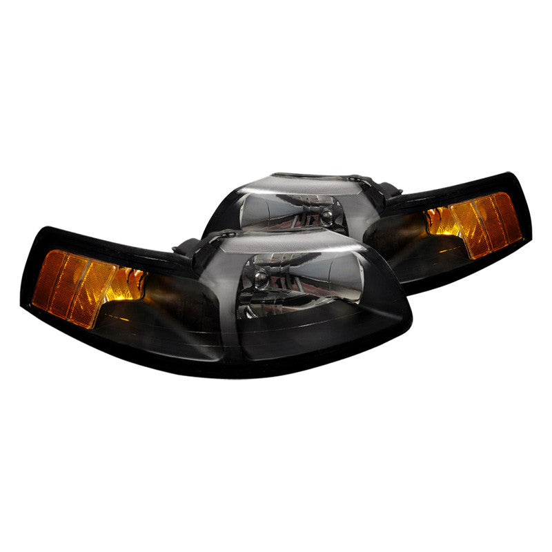 Spec-D 99-04 Ford Mustang 1Pc Headlights Black Amber Reflectors